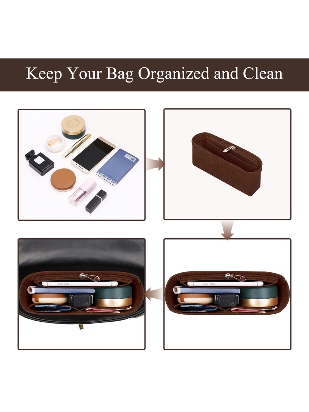 Chispee Felt Purse Organizer Insert (Medium, Coffee)620/bb9-1;v - Picture 3 of 10